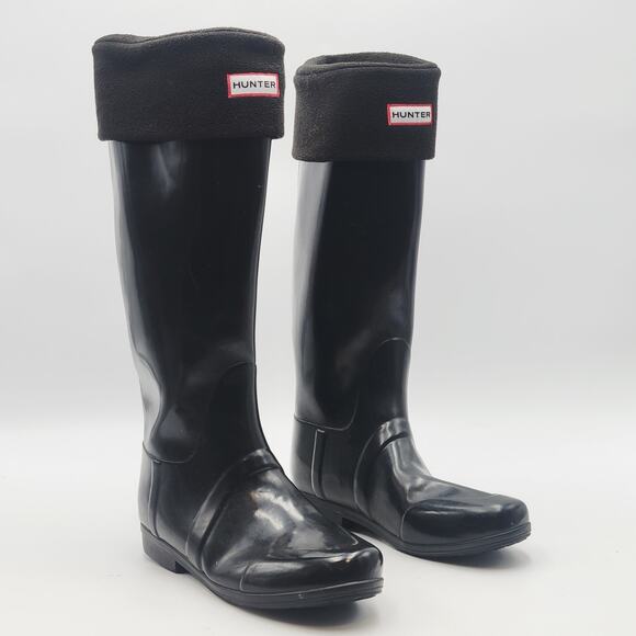 Women's Hunter Glossy Original Black Rain Boots Sz 7 - Picture 2 of 11